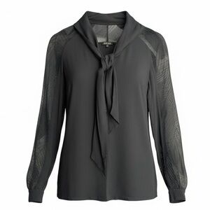 Escada Long Sleeve 100% Silk Lace Sheer Front Tie Button Up Blouse Size 32 XS 2